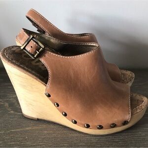 Sam Edelman Camilla Brown Wood Wedge Sandals